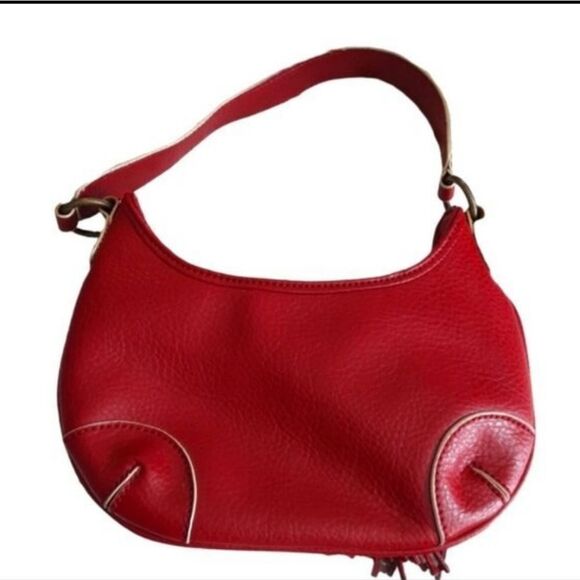 TOMMY HILFIGER Handbag Studded Embroidered Leather‎ Strap Tasseled Red - Picture 12 of 14